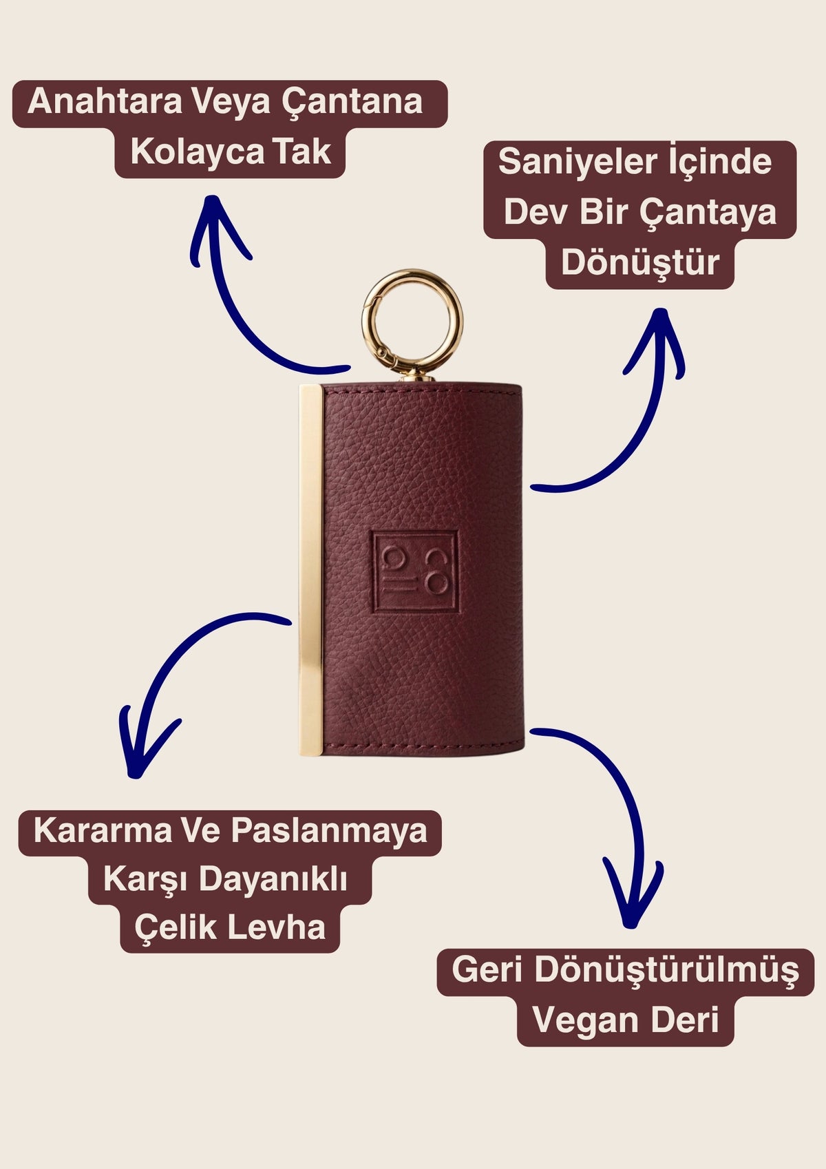 Bordo-Leopar Charm Çanta
