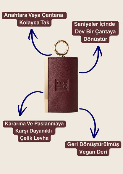 Bordo-Leopar Charm Çanta
