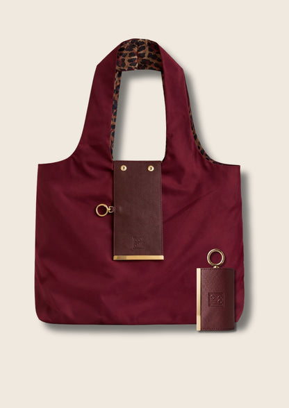 Bordo-Leopar Charm Çanta
