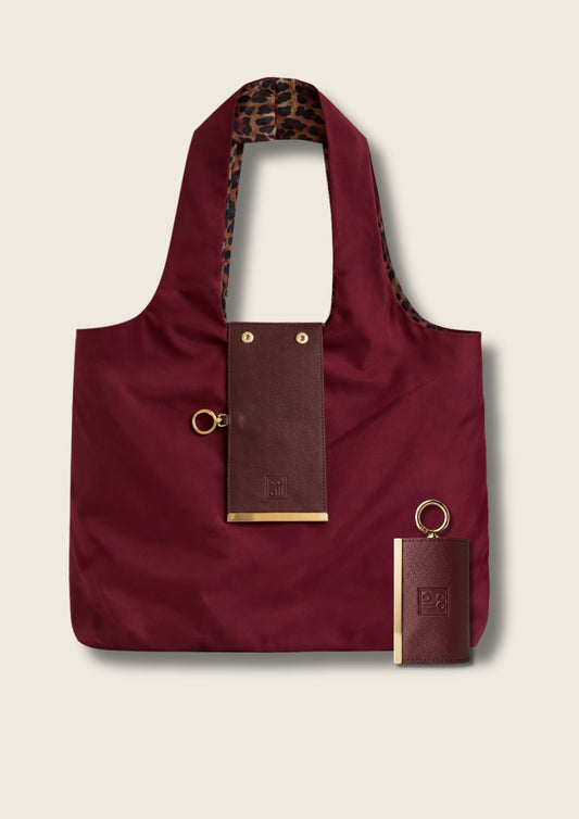 Bordo-Leopar Charm Çanta